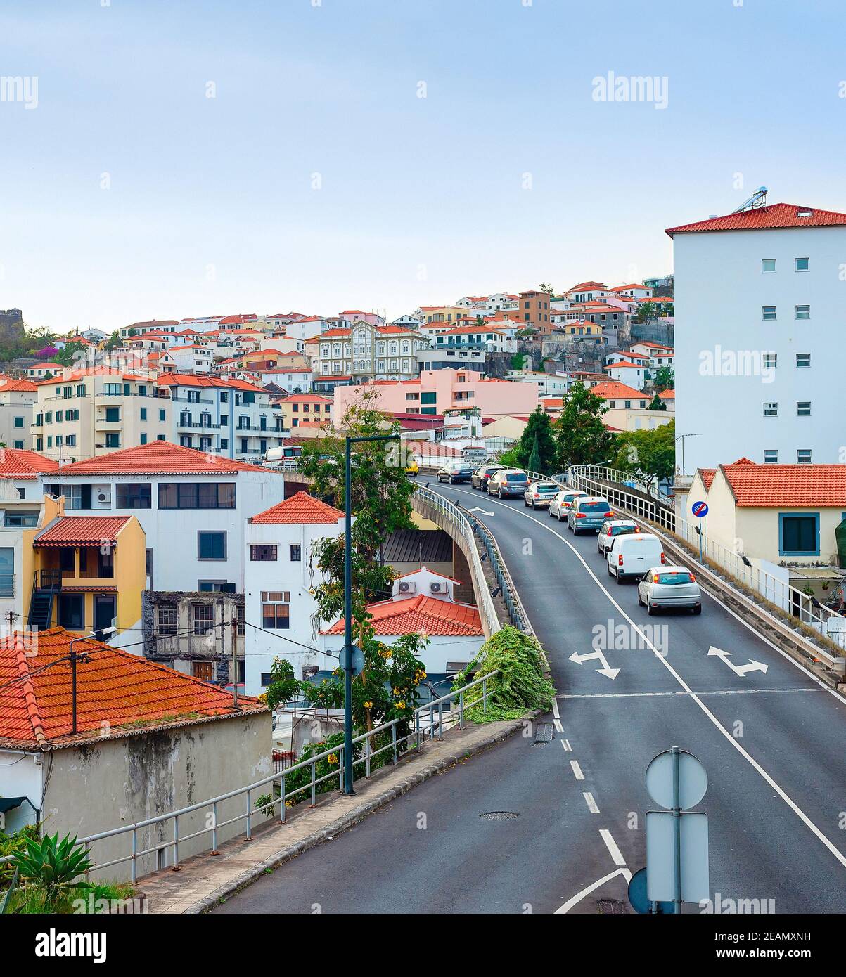 Paysage urbain, route, voitures, Funchal, Madère Banque D'Images