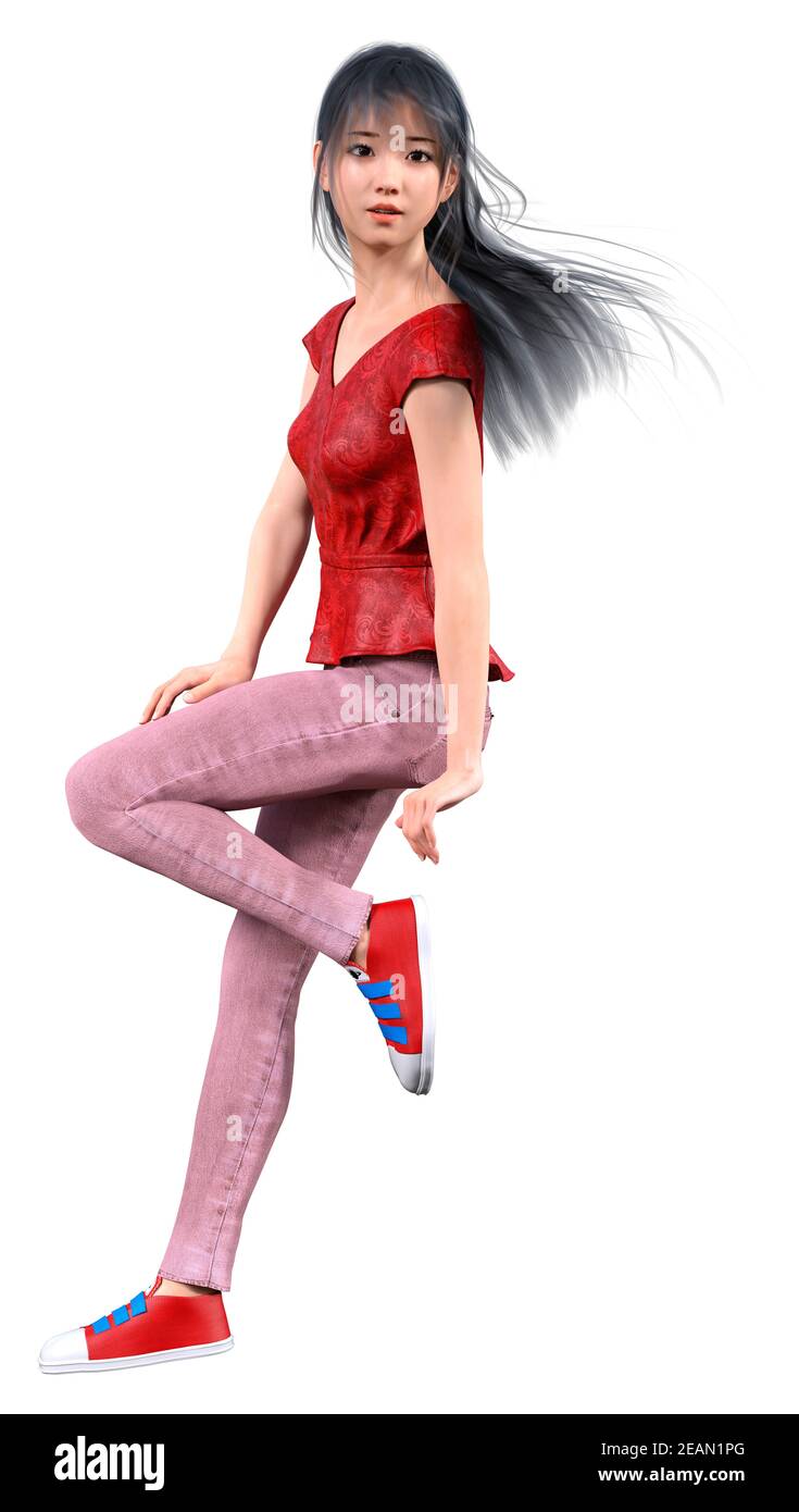 Rendu 3D asiatique Teentean Girl sur blanc Banque D'Images