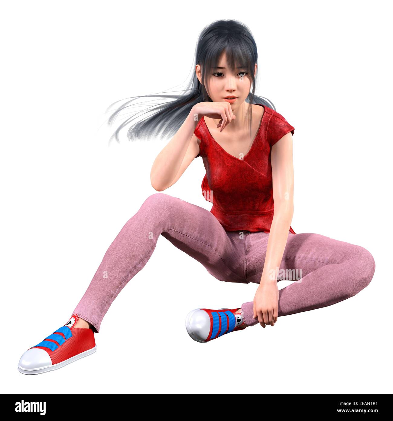 Rendu 3D asiatique Teentean Girl sur blanc Banque D'Images