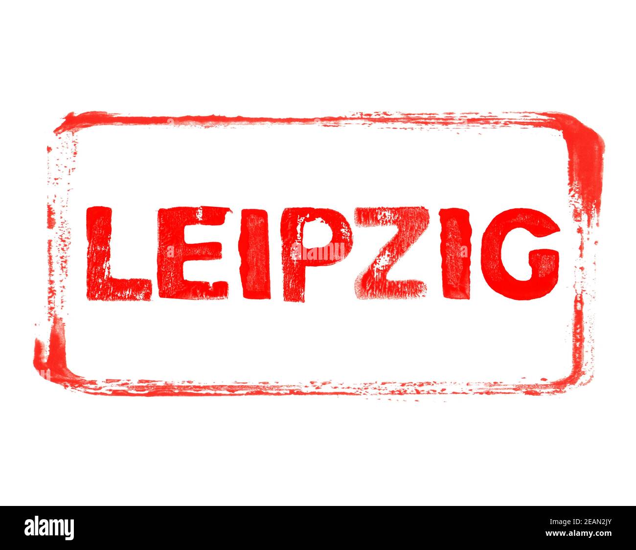 Cadre en pochoir rouge avec texte grunge ville allemande Leipzig Banque D'Images