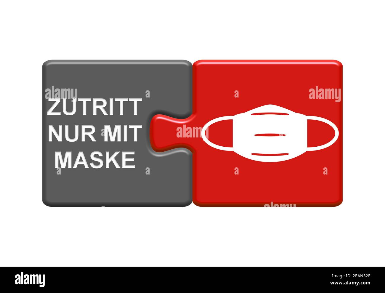 Accès uniquement avec masque en allemand - rouge Illustration 3D grise Banque D'Images