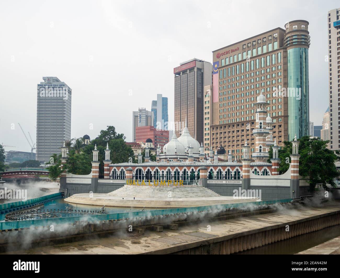 Kuala Lumpur, Malaisie : mosquée Masjid Jamek, district de Klang et de la rivière Gombak Banque D'Images