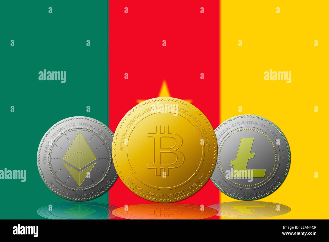 Drapeau du Cameroun sur une pièce de monnaie en bitcoin crypto-monnaie.  Rendu 3D Photo Stock - Alamy