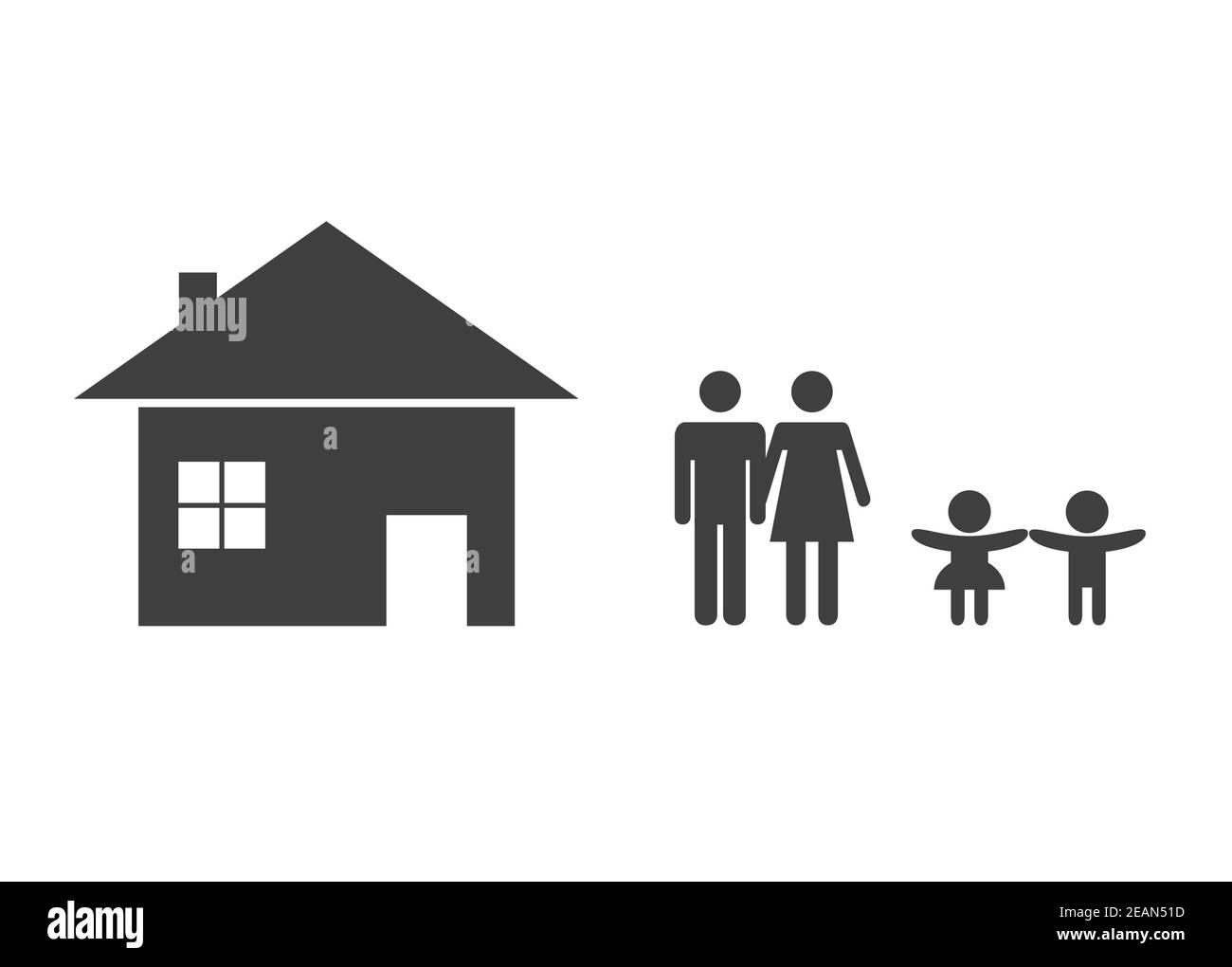 Famille à côté de la maison - Homme femme et deux enfants Banque D'Images