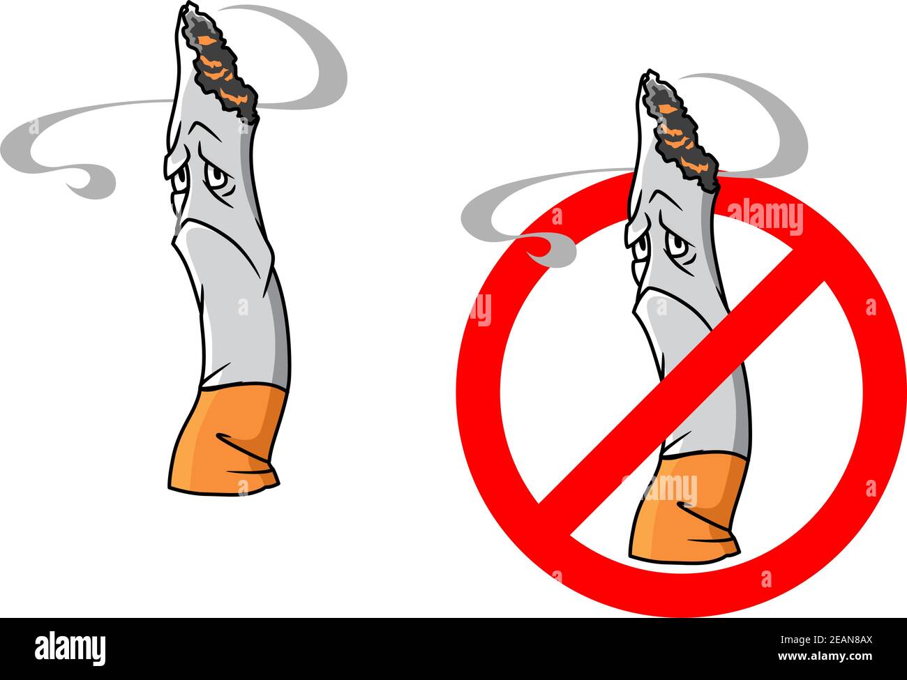 Caricature mégots de cigarettes avec un panneau d'arrêt pour les soins de santé ou une autre concept social Illustration de Vecteur