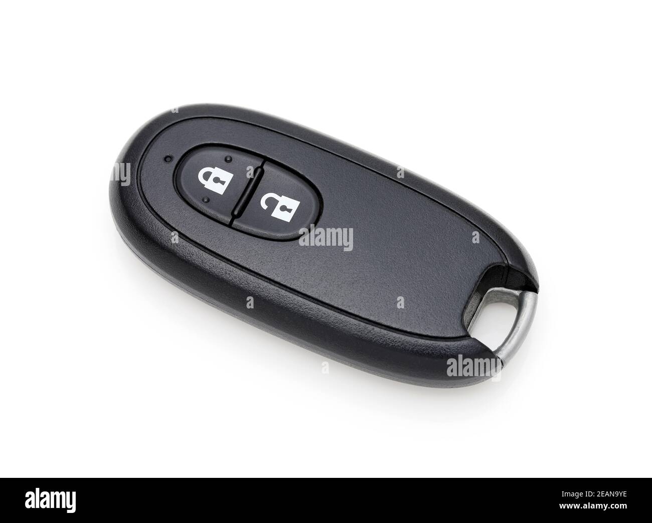 Télécommande à clé noire moderne pour véhicule de voiture avec bouton avant et arrière, isolée sur fond blanc Banque D'Images