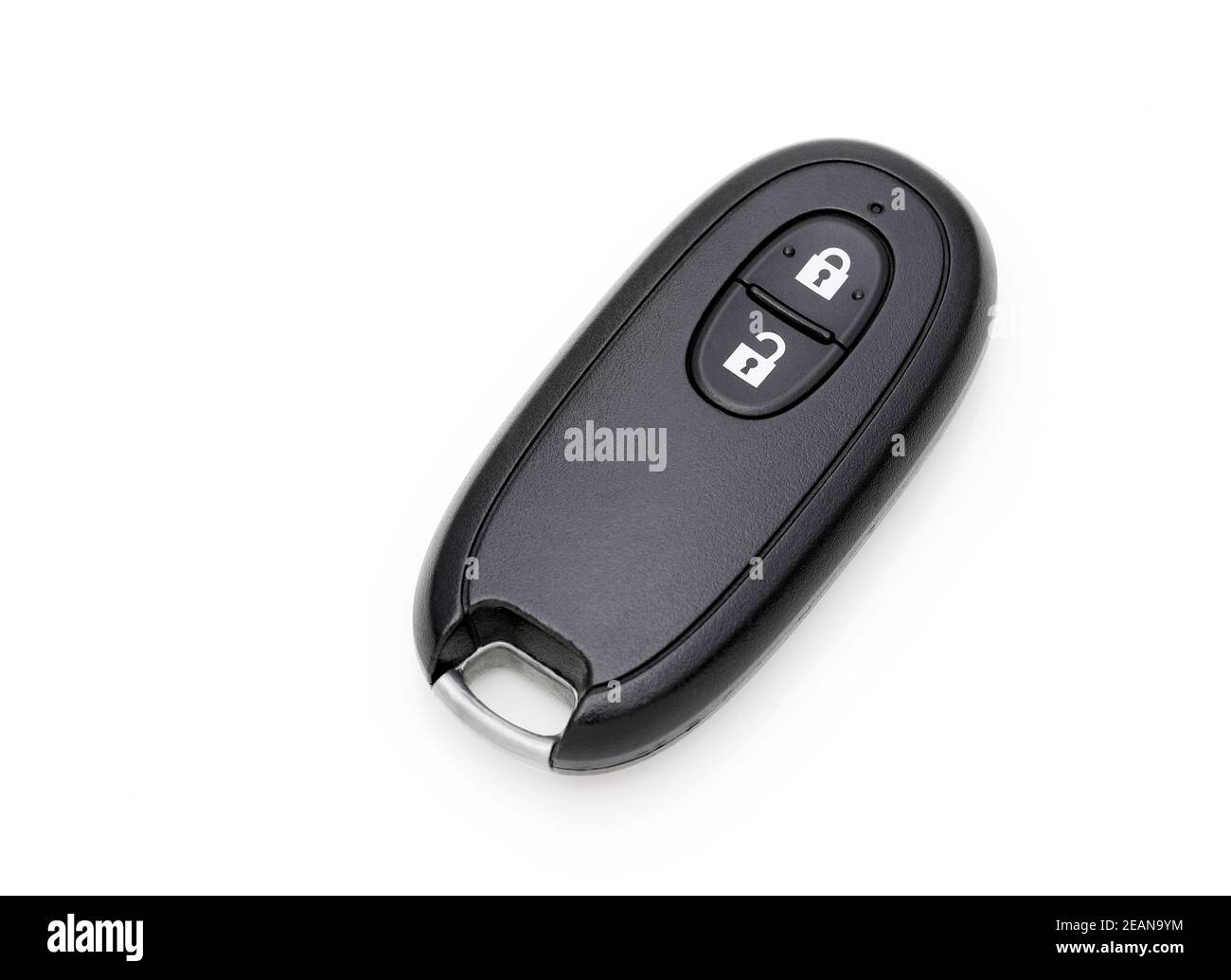 Télécommande à clé noire moderne pour véhicule de voiture avec bouton avant et arrière, isolée sur fond blanc Banque D'Images