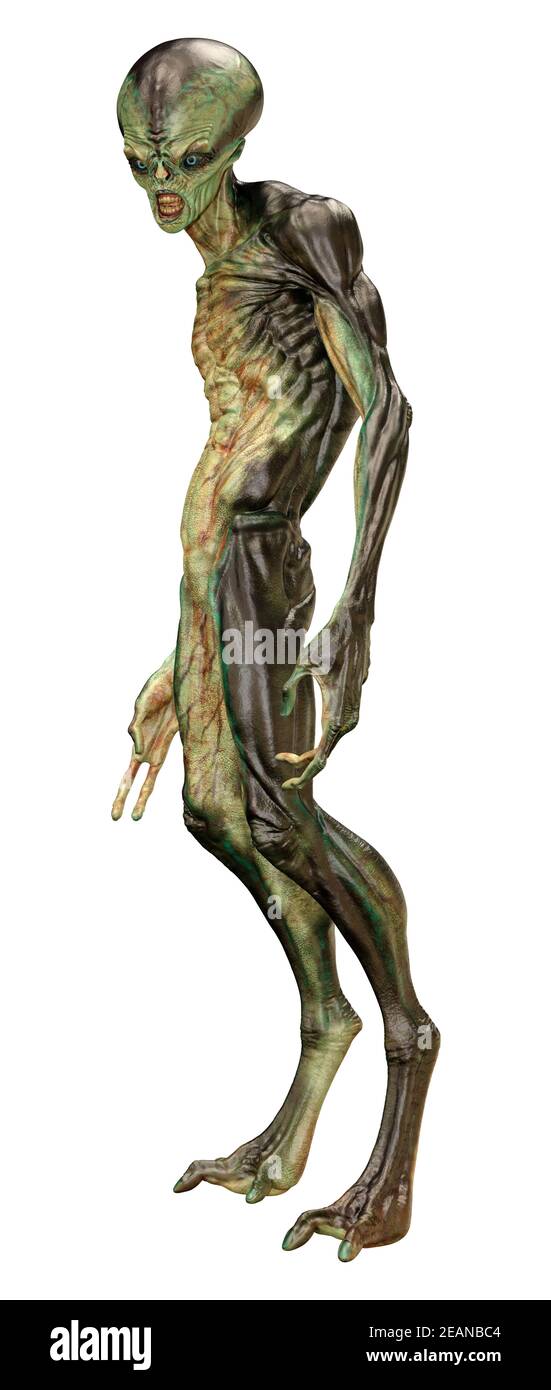 Le Rendu 3D Alien Vert sur blanc Banque D'Images