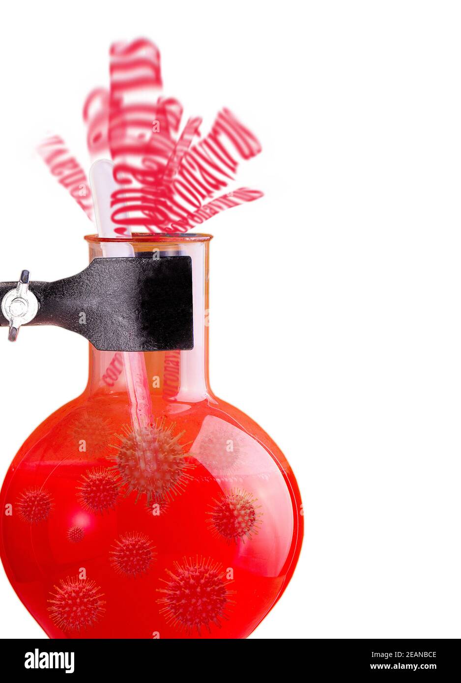 La fiole d'essai avec liquide rouge sur fond blanc Banque D'Images