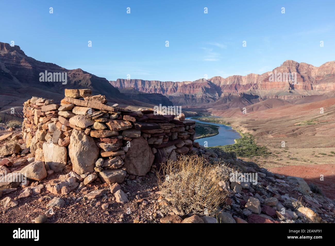 Ruines ancestrales de Puebloan à Desert View on the Colorado River, parc national du Grand Canyon, site classé au patrimoine mondial de l'UNESCO, Arizona, États-Unis Banque D'Images