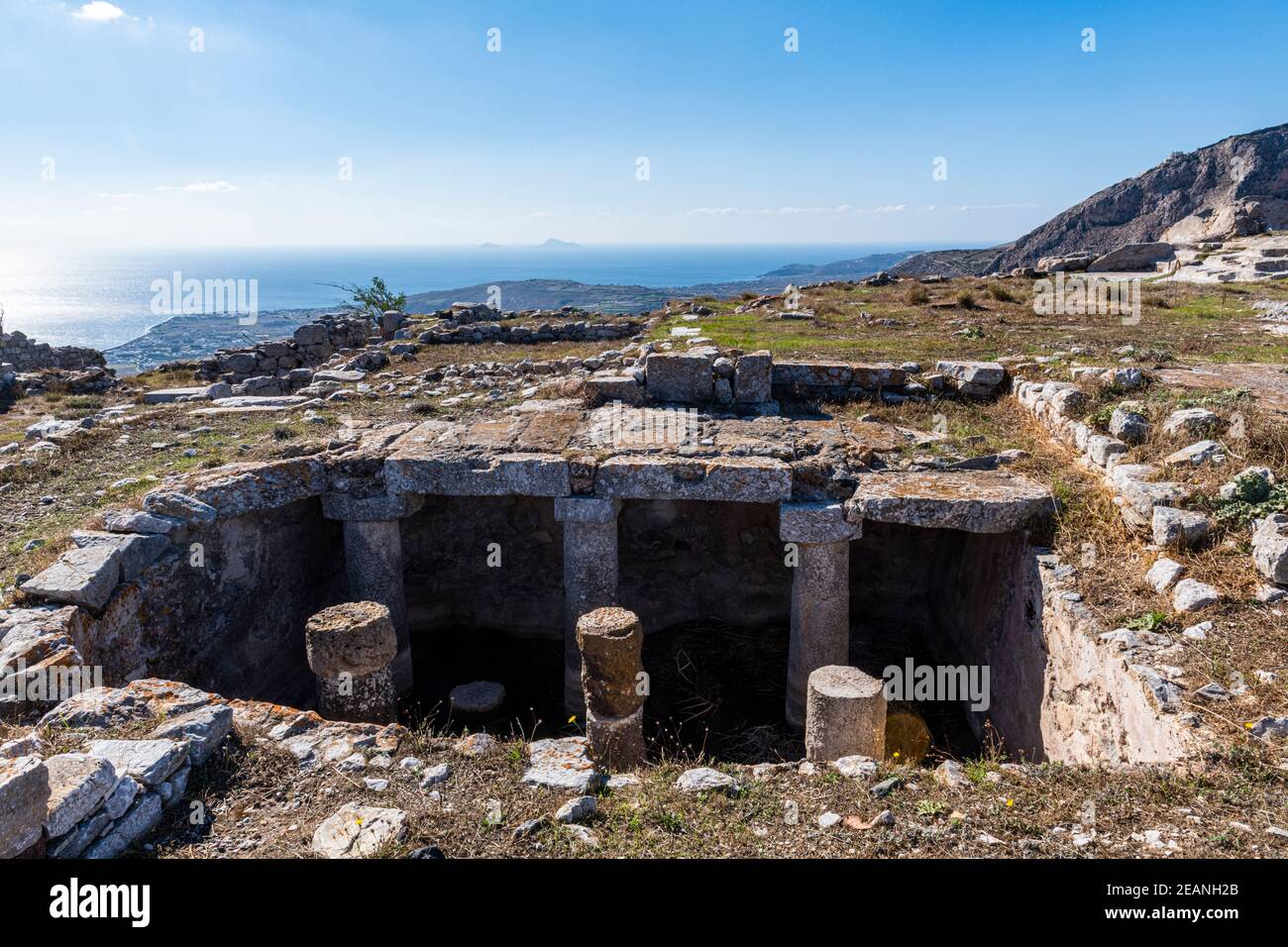 Ruines de Thera antique, Santorin, Cyclades, Iles grecques, Grèce, Europe Banque D'Images