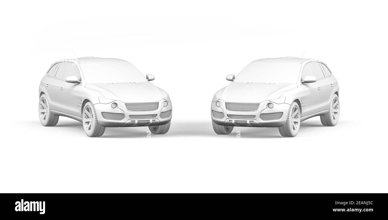 Maquette de petit SUV isolée sur fond blanc - 3D rendu Banque D'Images