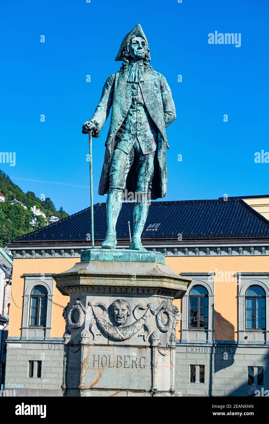 Statue de Ludwig Holberg, Bergen, Norvège, Scandinavie, Europe Banque D'Images