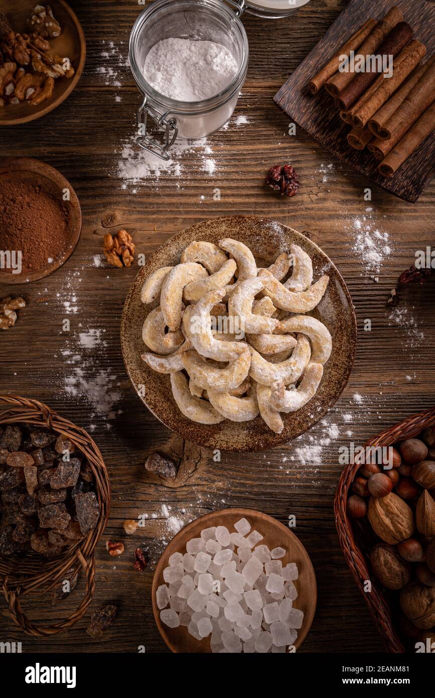Biscuits au croissant de vanille Banque D'Images