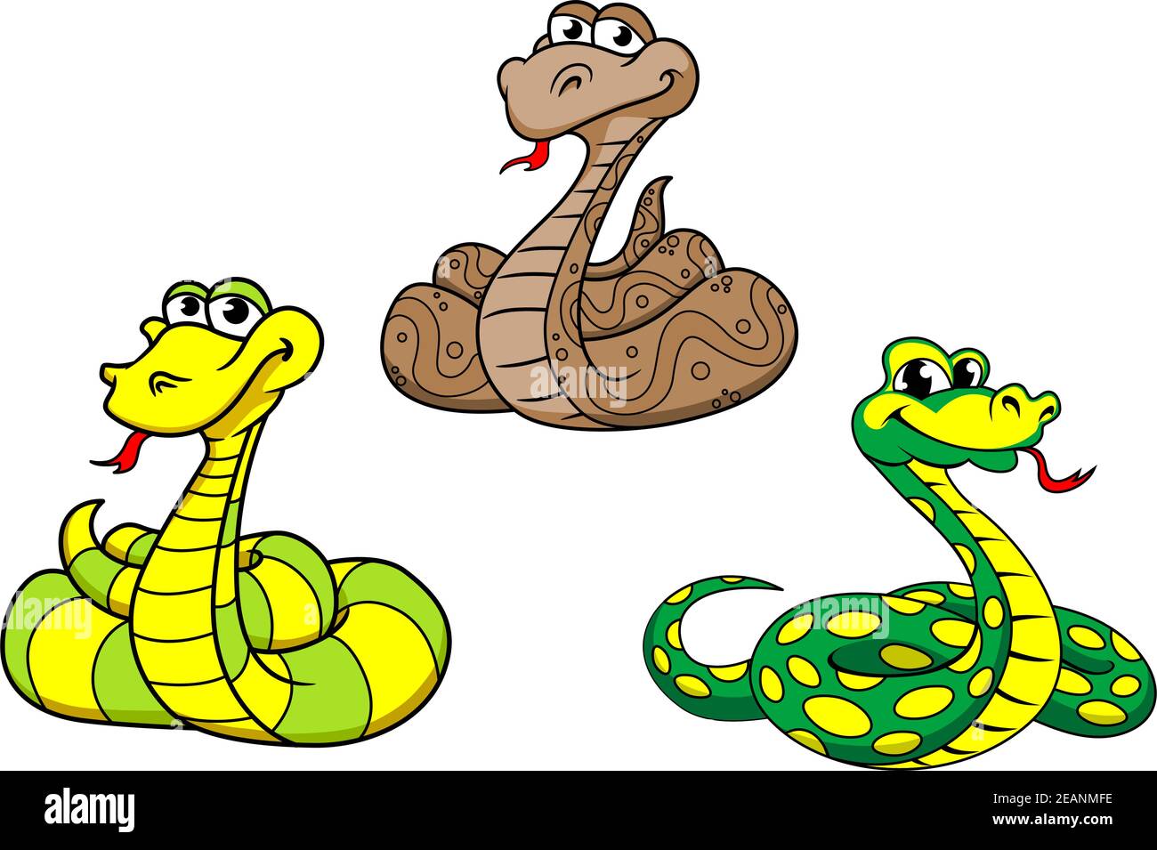 Dessin Anime Mignon Drole Personnages Serpent Ensemble Avec Python Boa Crotale Convient Aux Animaux Aux Enfants Et A La Faune Image Vectorielle Stock Alamy