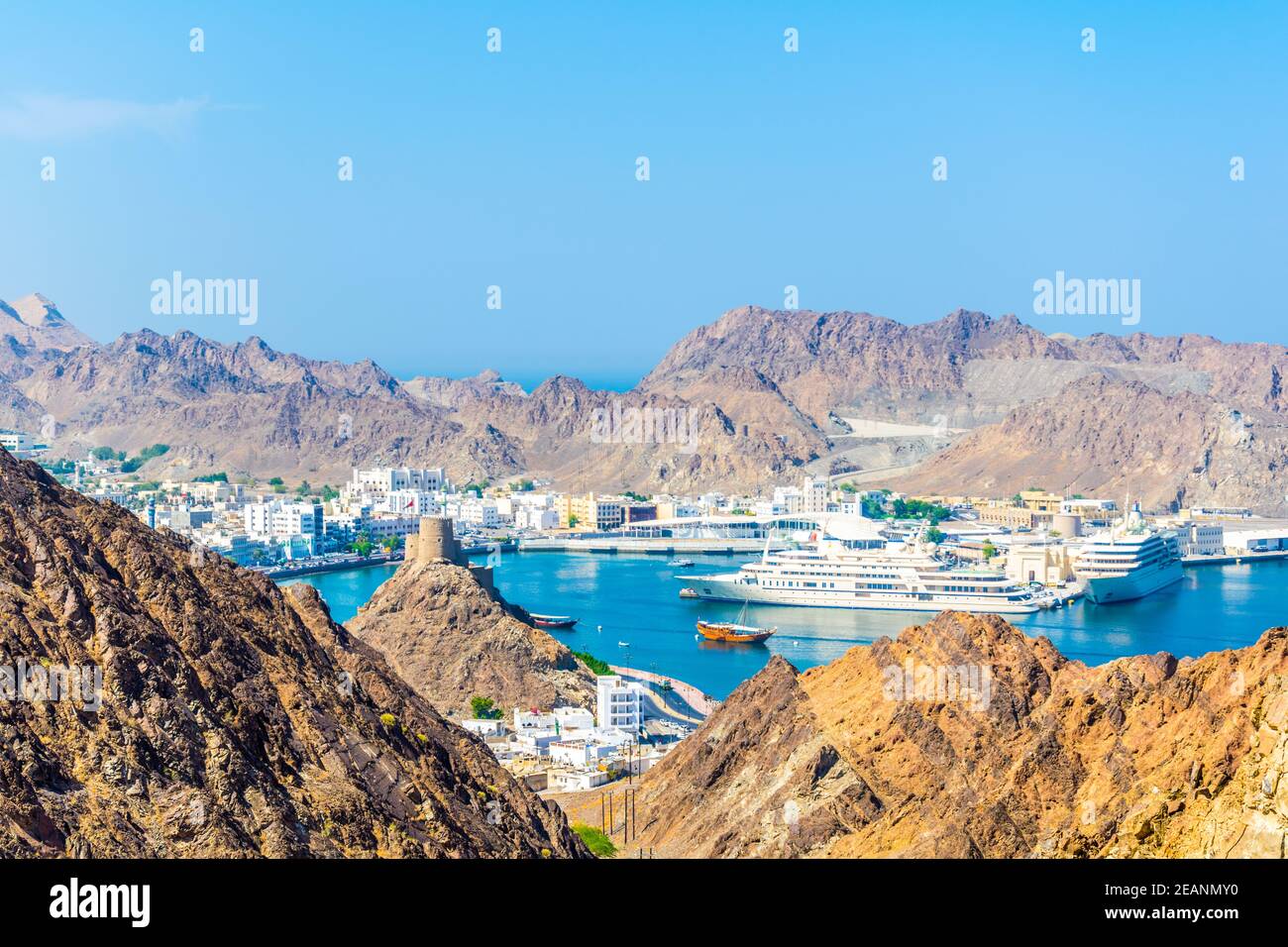 Vue aérienne du port de Muttrah à Muscat, Oman. Banque D'Images