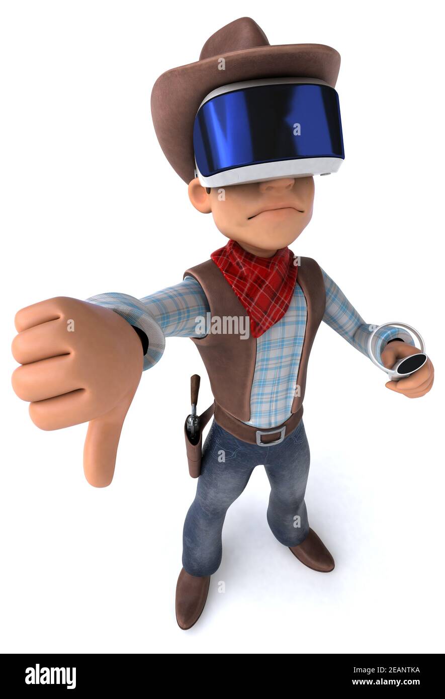 Amusant 3D Illustration d'un cow-boy avec un casque VR Banque D'Images