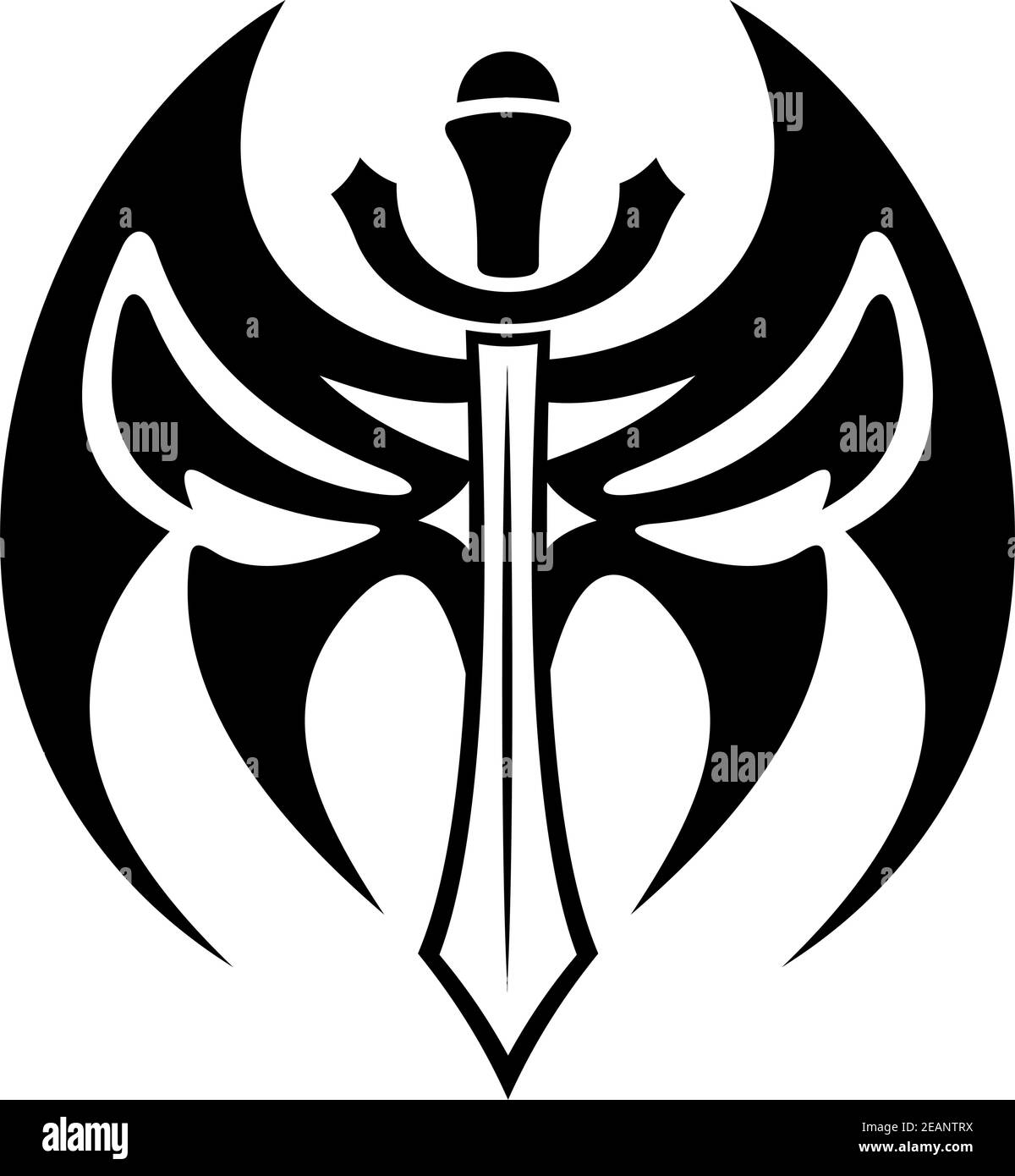 Épée aiguisée avec ailes fluides dans le style tribal pour tatouage, religion et fiction de conception Illustration de Vecteur