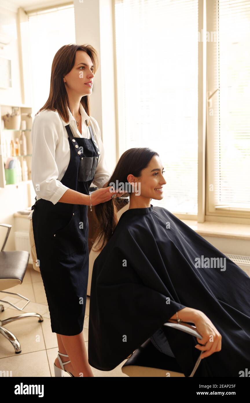 Salon de coiffure et client Banque D'Images