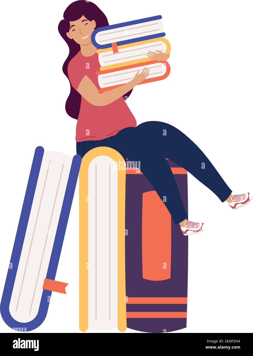 femme soulevant des livres assis dans des livres, livre jour célébration vecteur conception de l'illustration Illustration de Vecteur