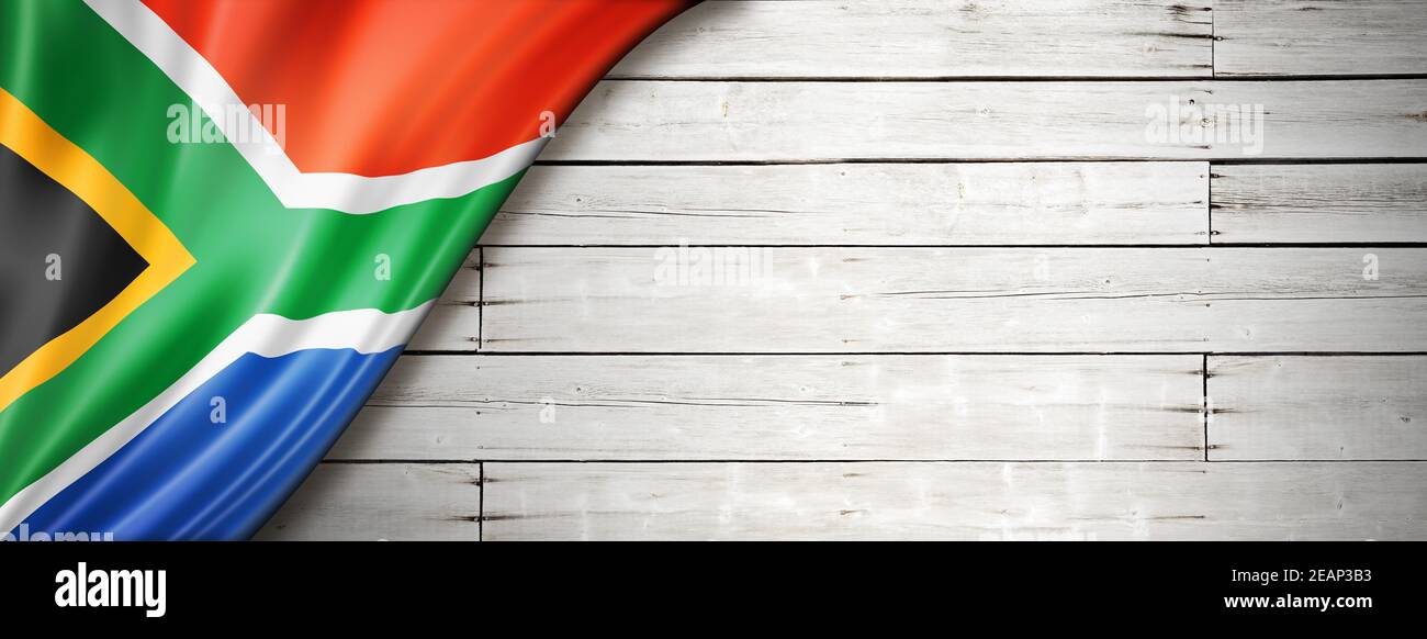 Drapeau sud-africain sur l'ancienne bannière murale blanche Banque D'Images