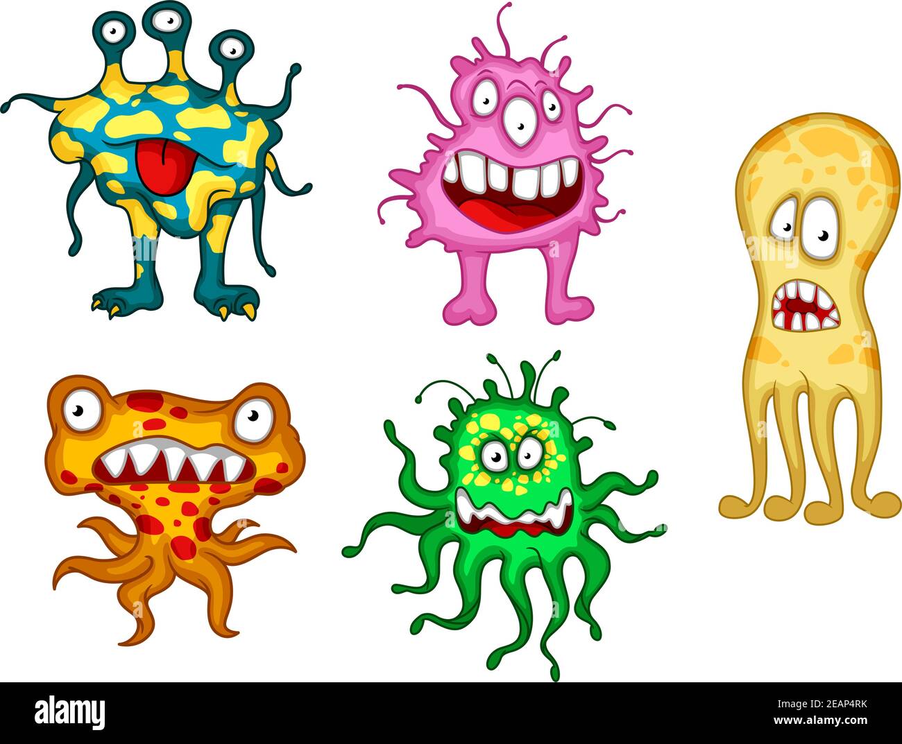 Caricaturades monstres extraterrestres fluides amusants avec tentacules, dents et goofy expression pour Halloween design Illustration de Vecteur