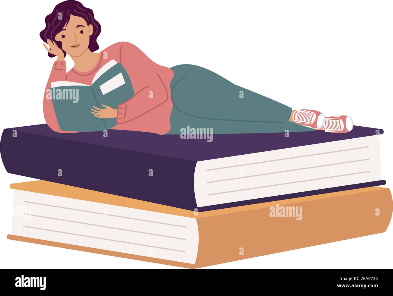 femme lisant le livre dans les livres, livre jour célébration illustration vecteur conception Illustration de Vecteur