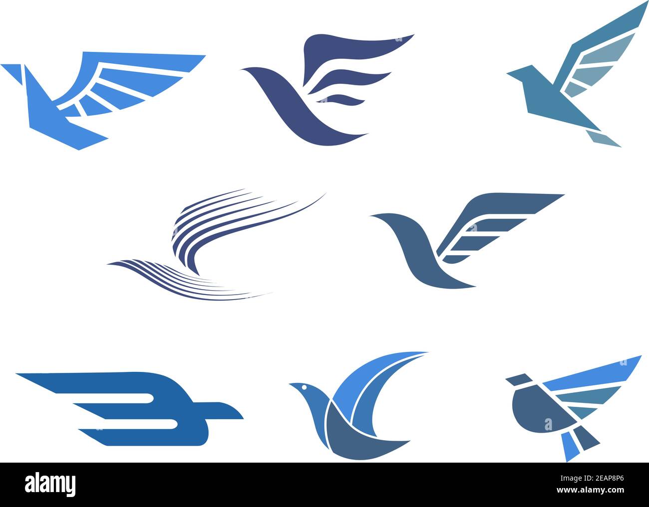 Symboles de livraison et d'expédition avec oiseau volant stylisé abstrait isolé sur blanc, pour une mise en œuvre rapide du concept Illustration de Vecteur