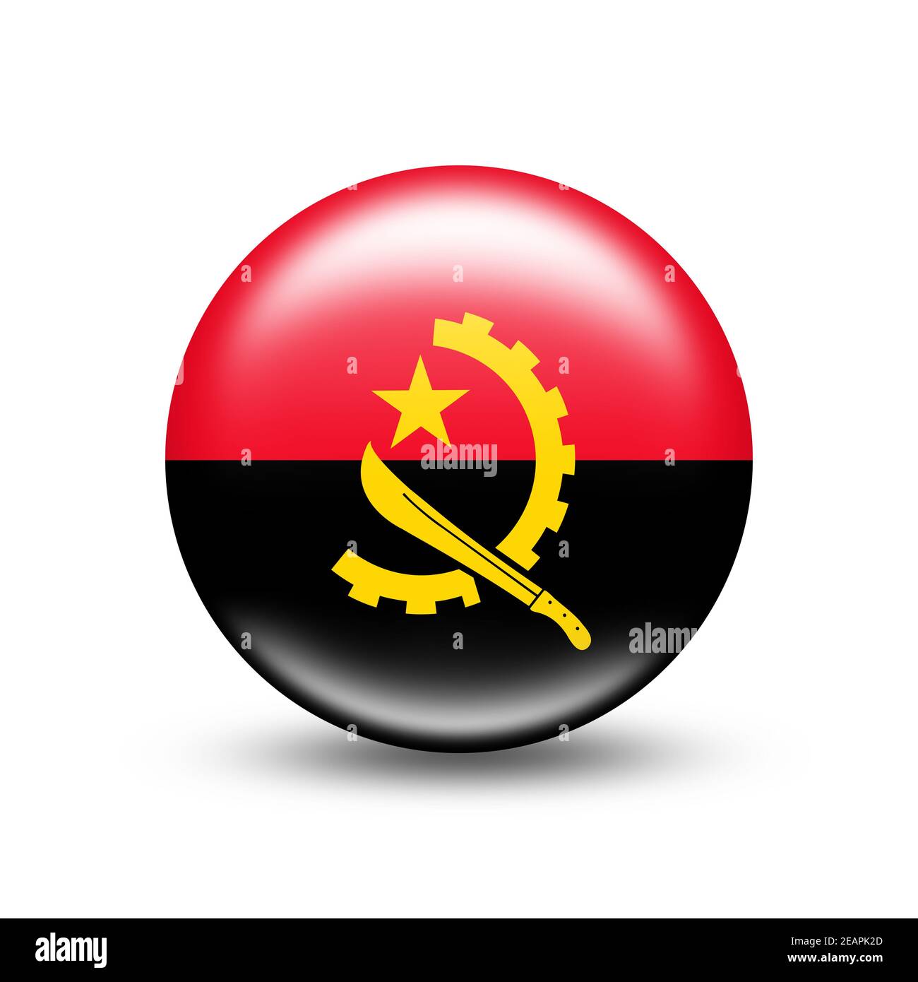 Drapeau de l'Angola dans la sphère avec l'ombre Banque D'Images