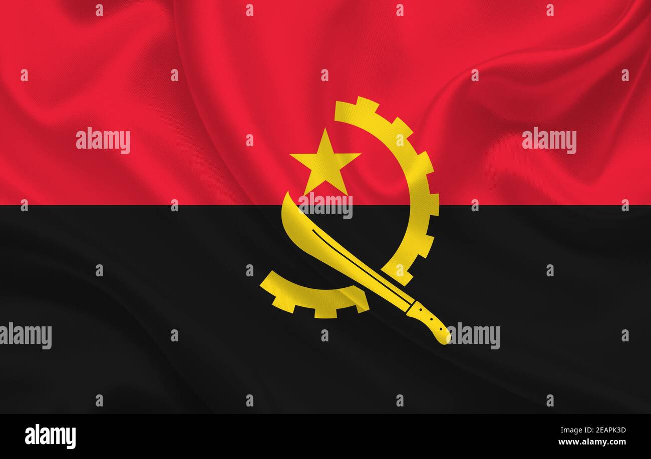 Drapeau de l'Angola sur toile ondulée toile de fond panorama Banque D'Images