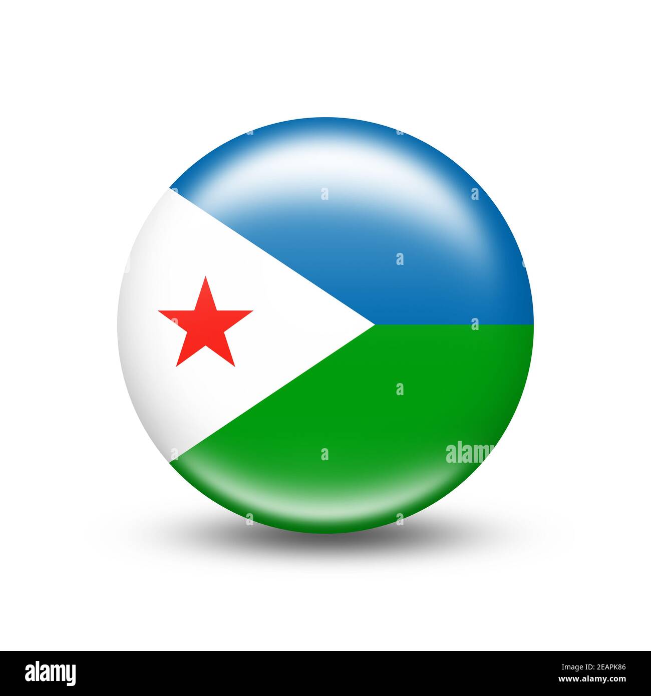 Drapeau de Djibouti dans la sphère avec ombre blanche Banque D'Images