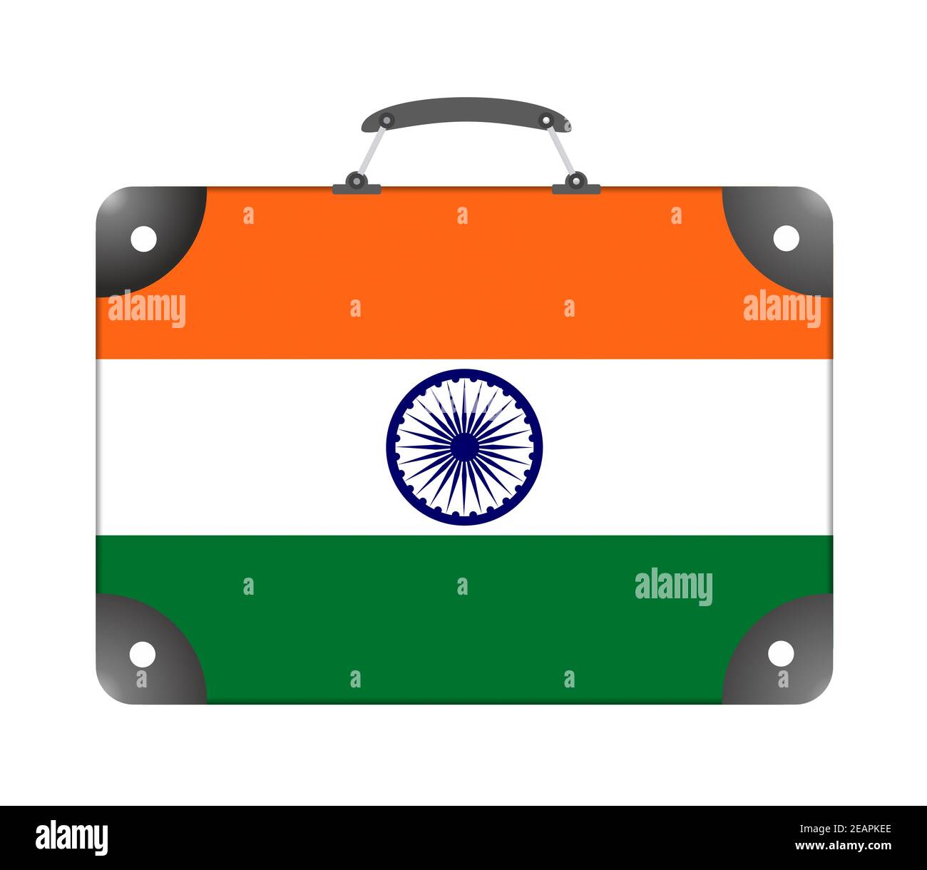 Drapeau de l'Inde sous forme de valise de voyage sur un arrière-plan blanc Banque D'Images