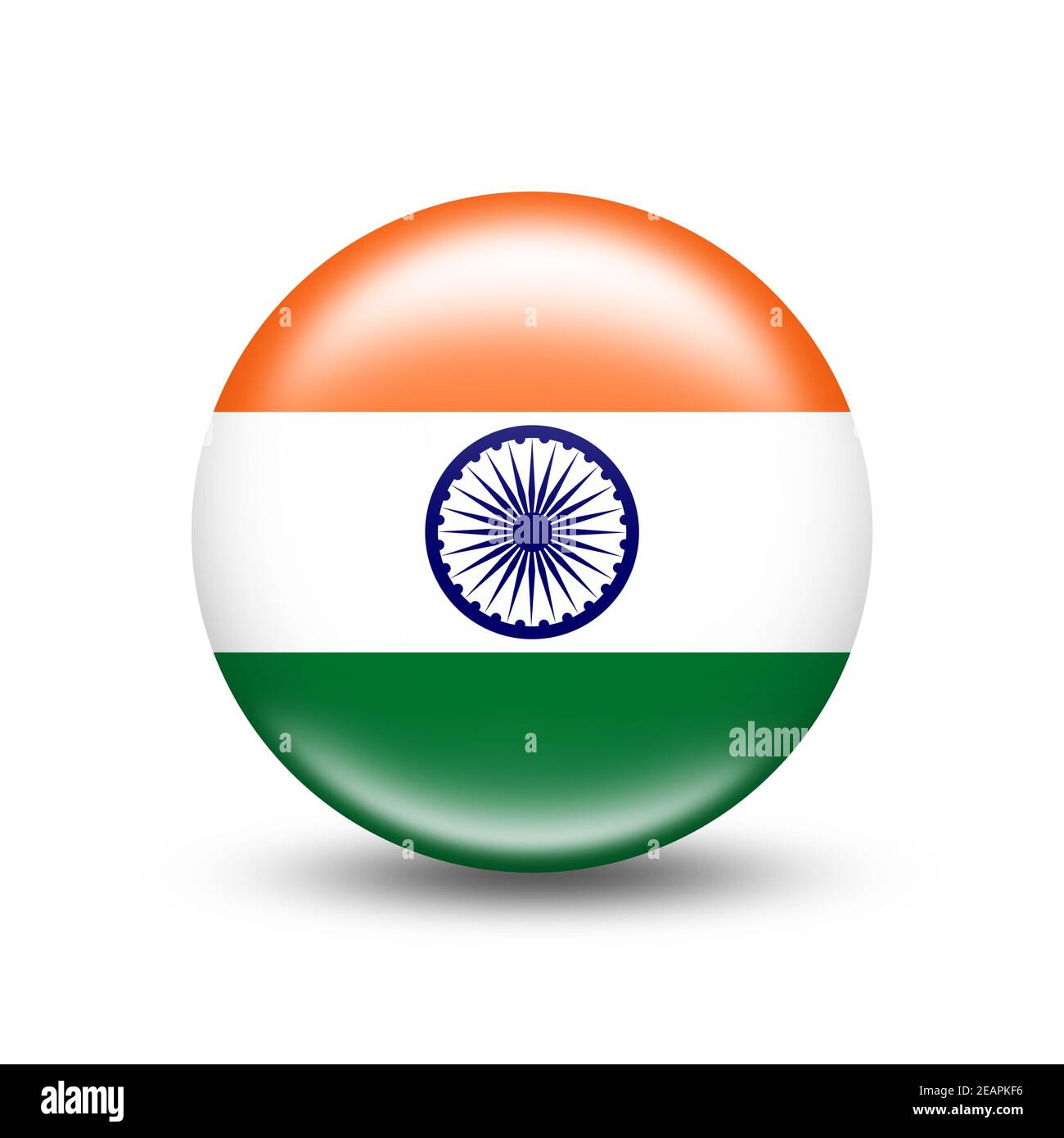 Drapeau de l'Inde dans la sphère avec ombre blanche Banque D'Images