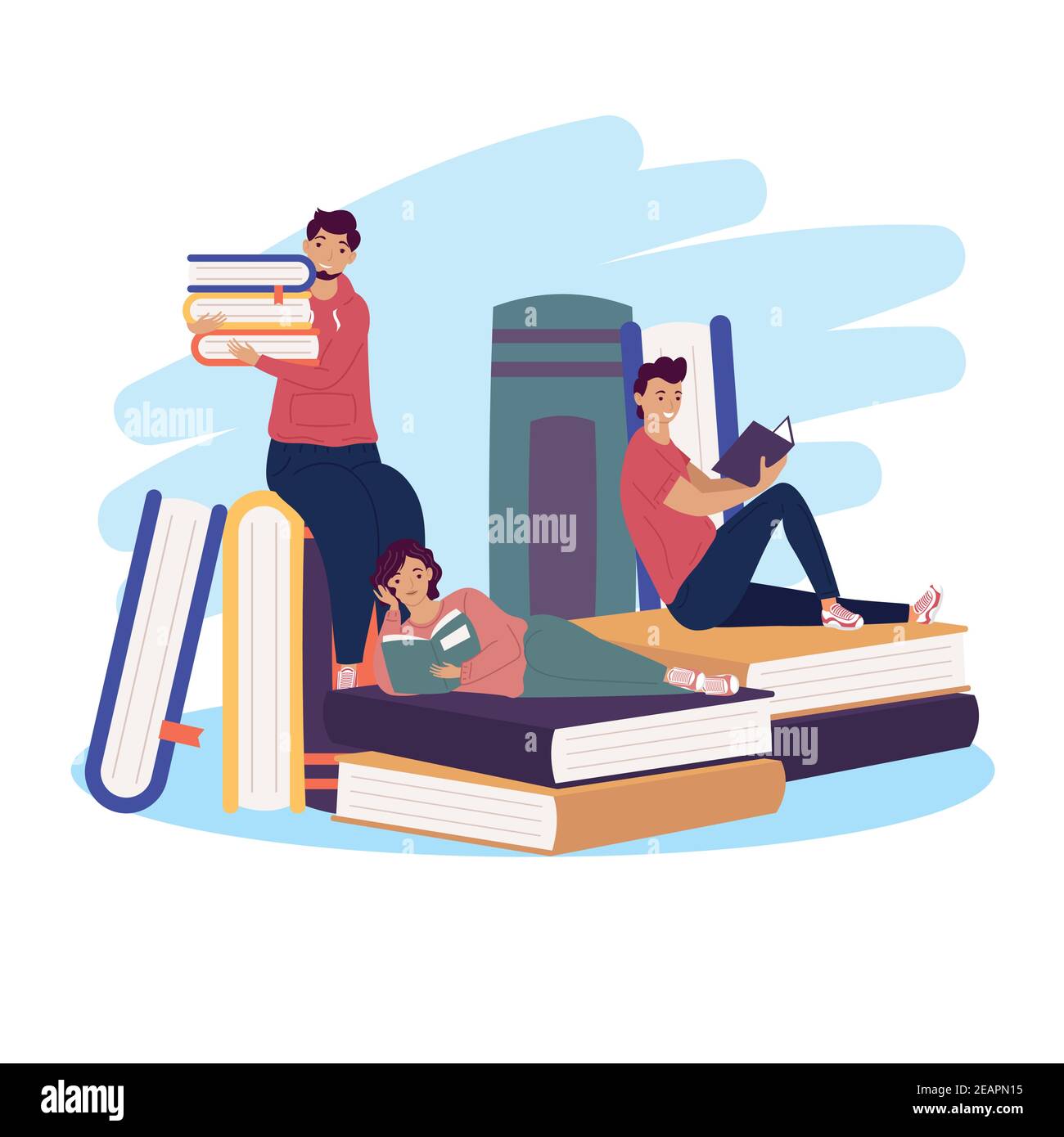 groupe de trois lecteurs avec des livres, livre de célébration de jour vecteur conception de l'illustration Illustration de Vecteur