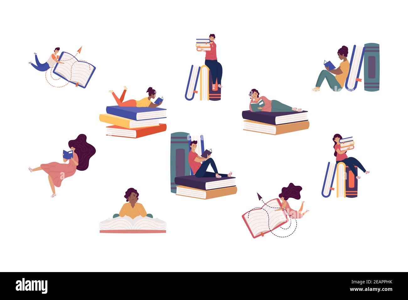 groupe de dix lecteurs avec des livres, livre de célébration de jour vecteur conception de l'illustration Illustration de Vecteur