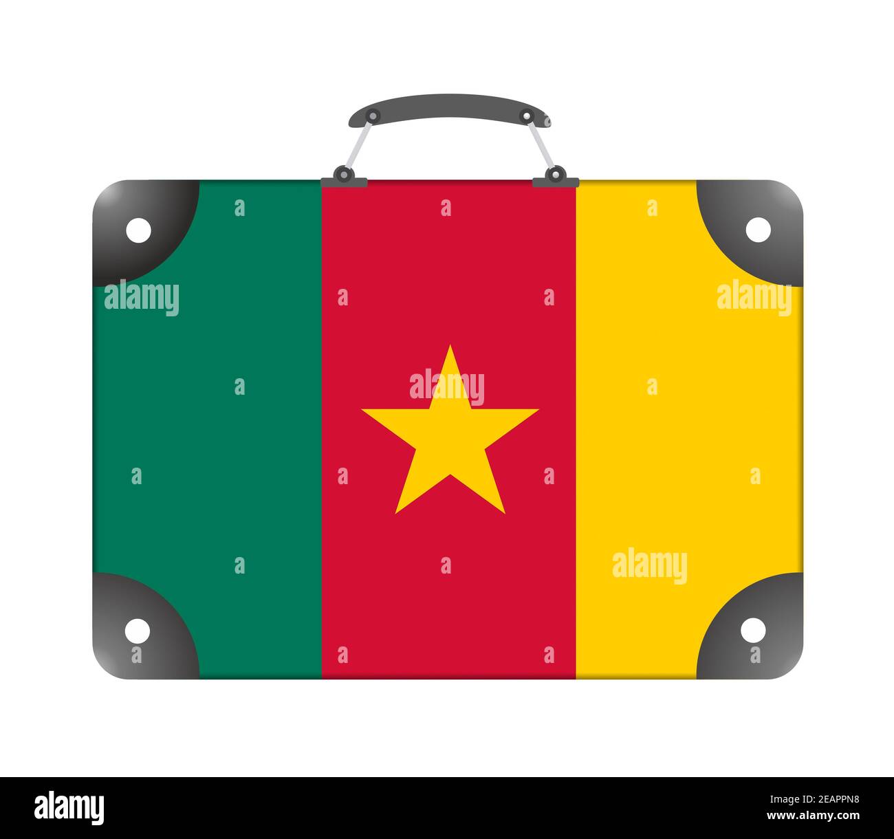 Drapeau du Cameroun sous forme de valise de voyage sur fond blanc Banque D'Images