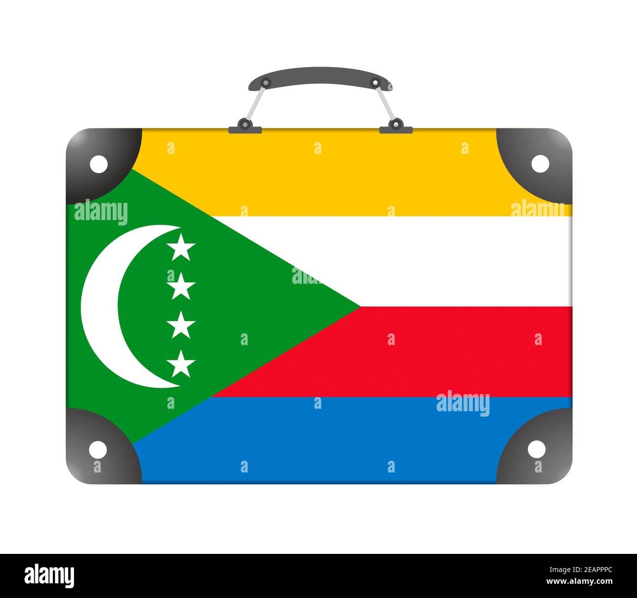 Drapeau des Comores sous la forme d'une valise de voyage sur un arrière-plan blanc Banque D'Images