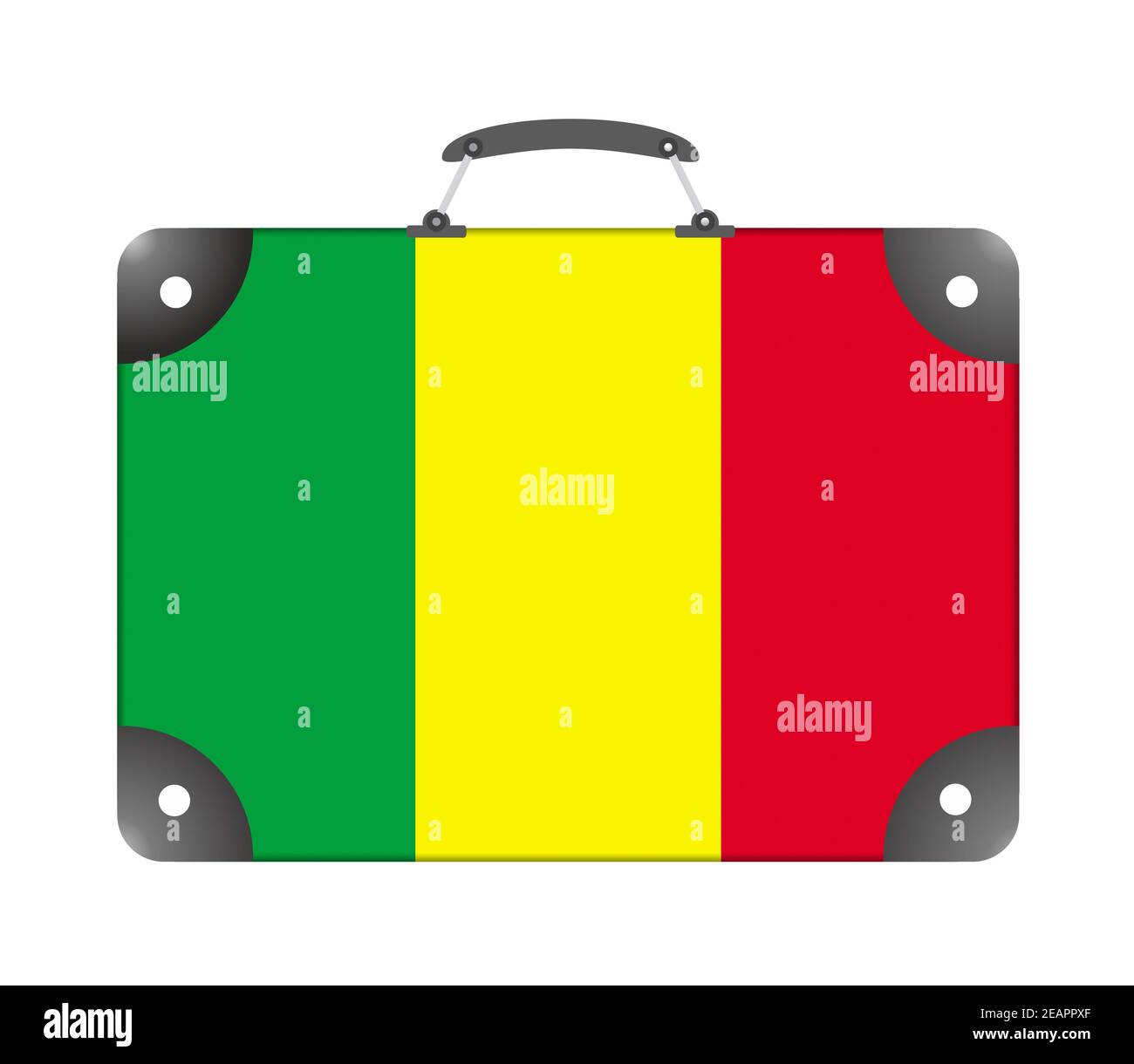 Drapeau national du Mali sous forme de valise de voyage sur fond blanc Banque D'Images