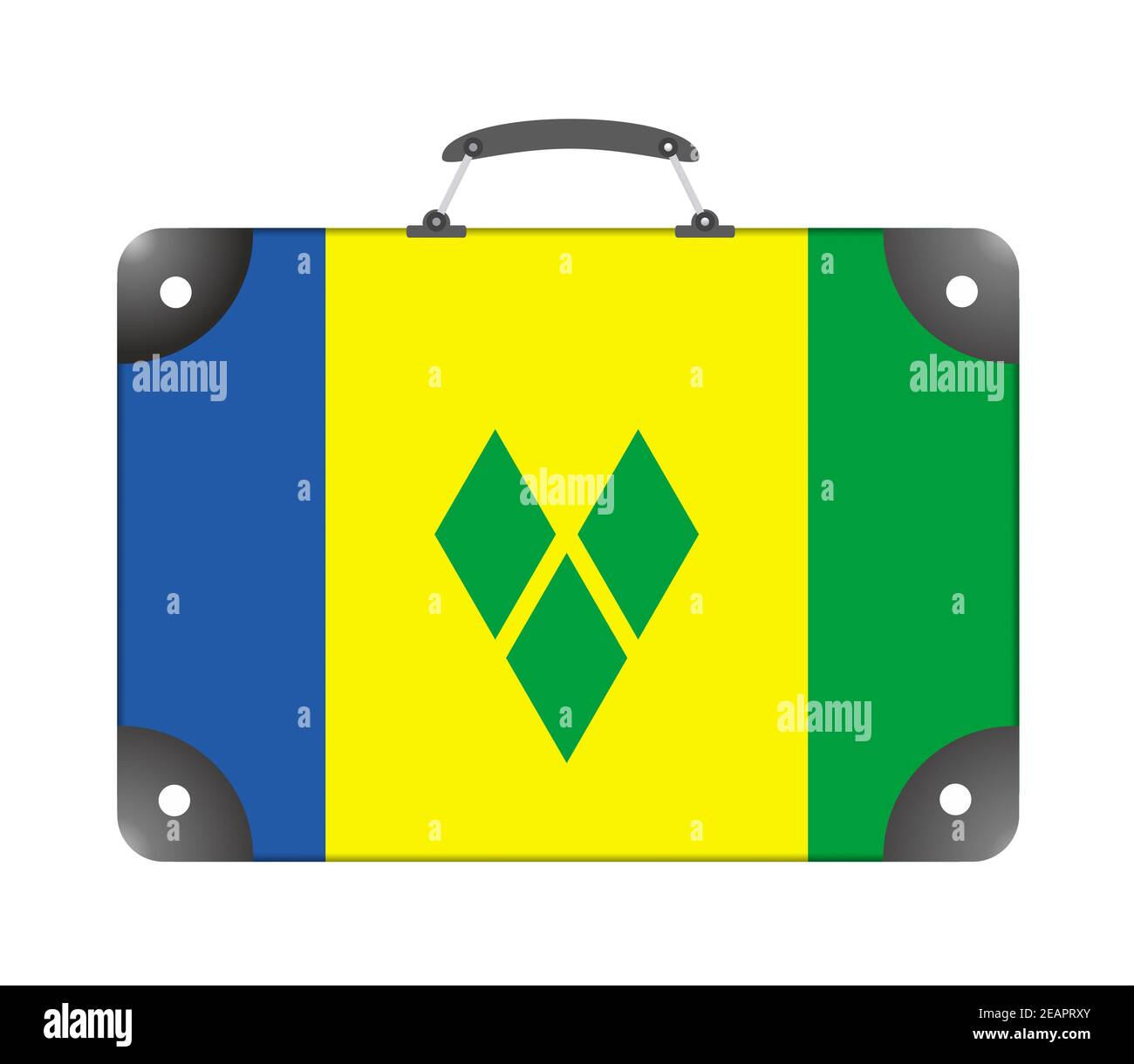 Drapeau de Saint-Vincent-et-les Grenadines dans le pays forme d'une valise de voyage sur fond blanc Banque D'Images Drapeau de Saint-Vincent-et-les Grenadines dans le pays forme d'une valise de voyage sur fond blanc Banque D'Images