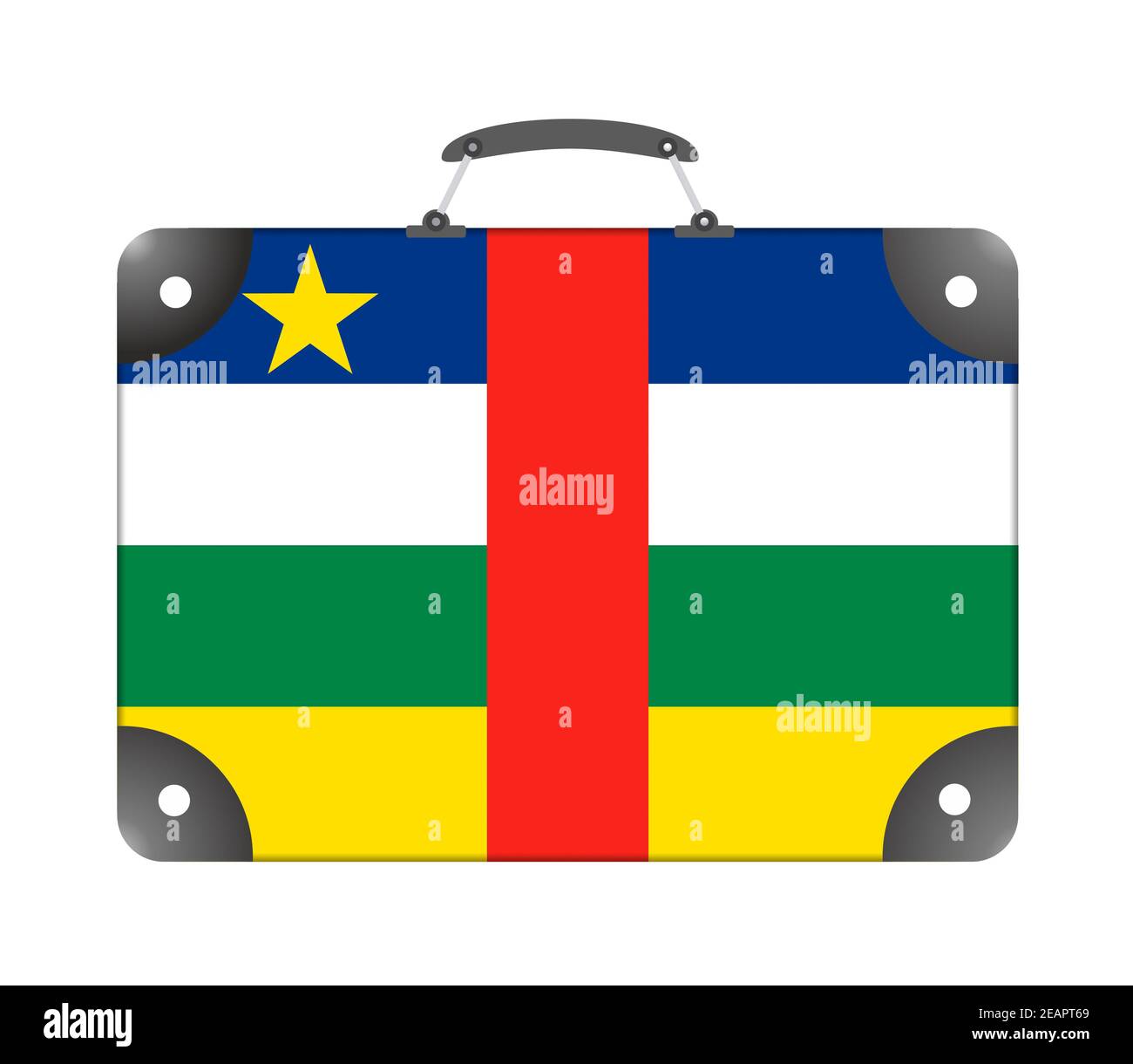 Drapeau du pays de la République centrafricaine dans le forme d'une valise pour voyager sur fond blanc Banque D'Images