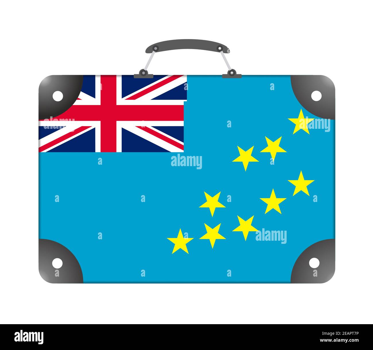 Drapeau national de Tuvalu sous forme de valise de voyage sur fond blanc Banque D'Images