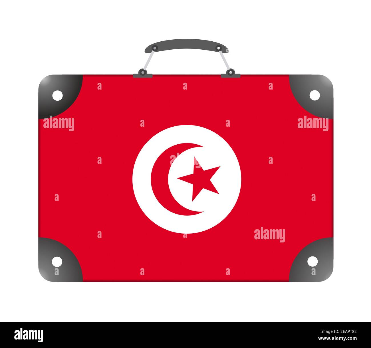 Drapeau tunisien sous forme de valise de voyage sur un arrière-plan blanc Banque D'Images