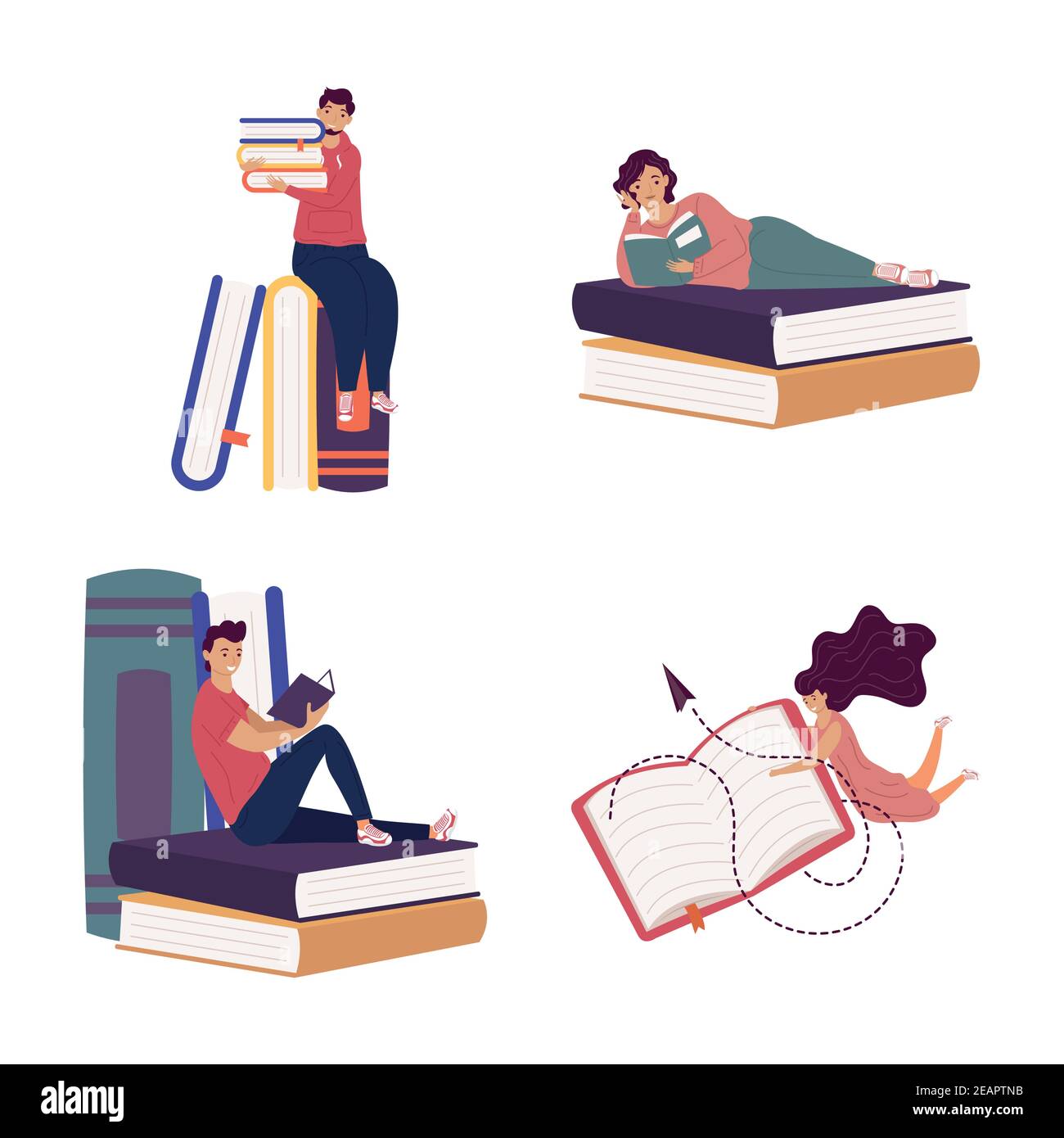 groupe de quatre lecteurs avec des livres, livre de célébration de jour vecteur conception de l'illustration Illustration de Vecteur