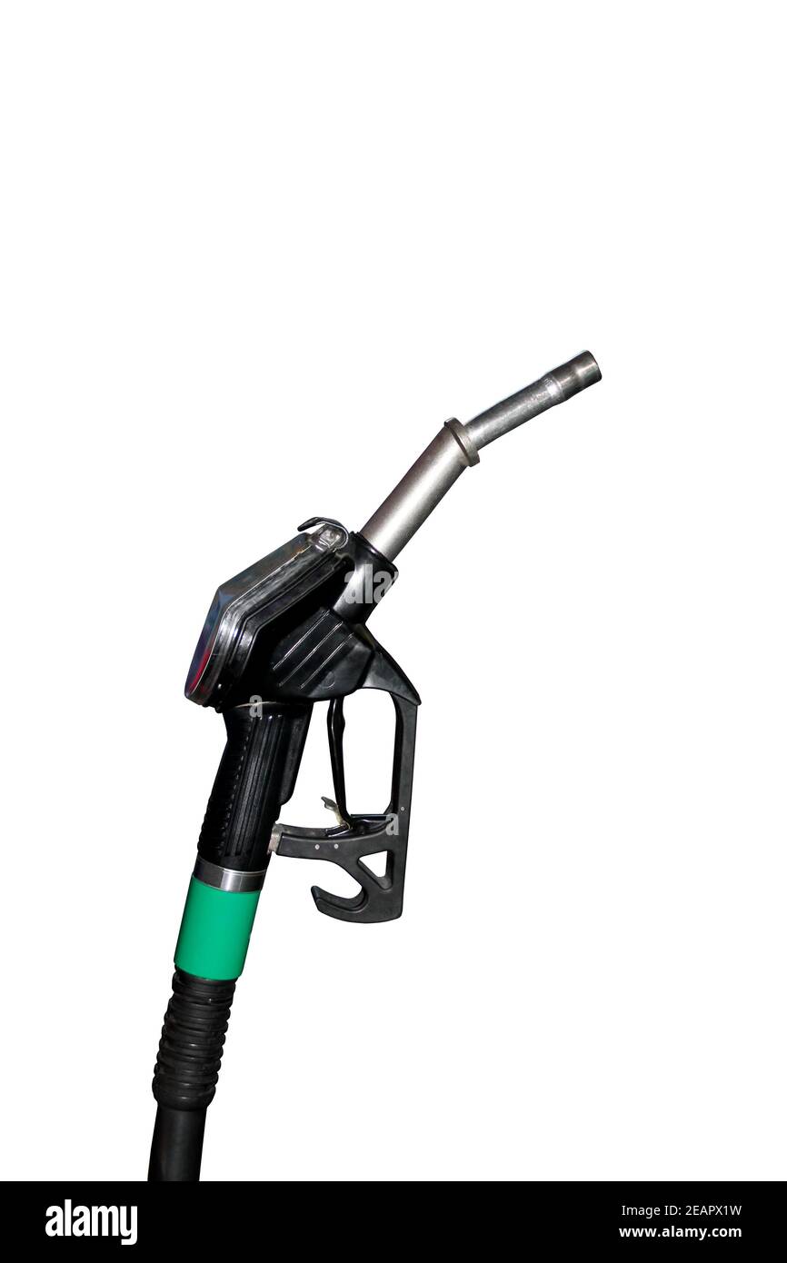 Pistolet de ravitaillement dans une station-service de voiture Banque D'Images