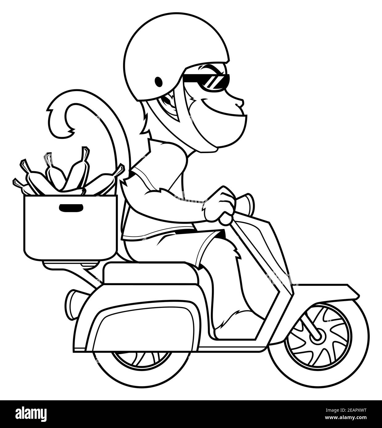 Monkey on Motor Bike Line Art Illustration de Vecteur