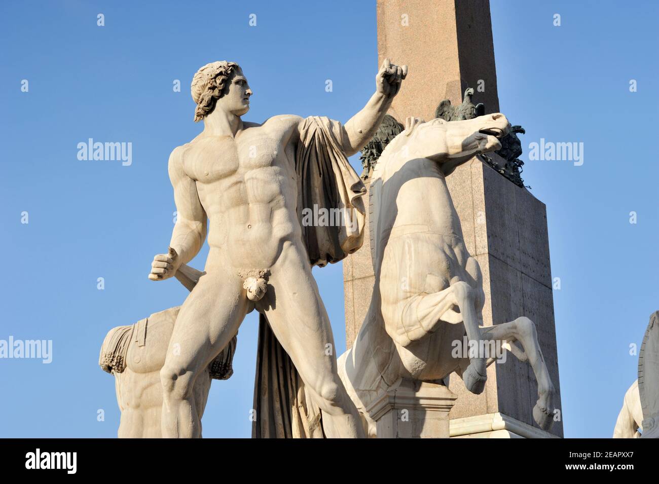 italie, rome, fontaine de monte cavallo avec les statues de ricin et de pollux Banque D'Images