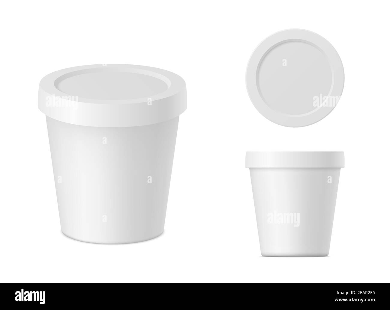 Conteneur de crème blanche réaliste Vector avec bouchon isolé. Groupe yaourt sur fond blanc. Maquette de la vue de face, de la vue de dessus et isométrique Illustration de Vecteur Conteneur de crème blanche réaliste Vector avec bouchon isolé. Groupe yaourt sur fond blanc. Maquette de la vue de face, de la vue de dessus et isométrique Illustration de Vecteur