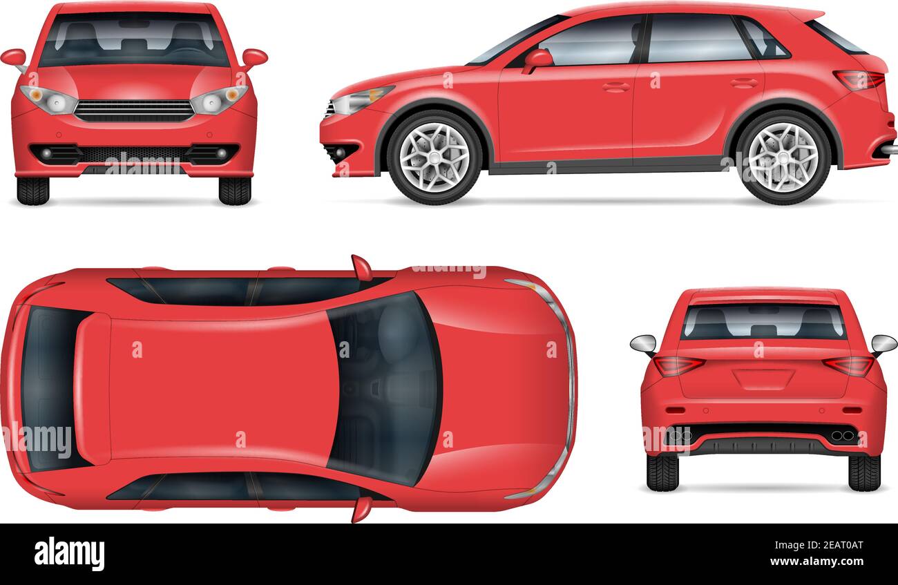 Maquette vectorielle SUV réaliste. Modèle isolé de voiture rouge sur fond blanc pour la marque du véhicule, l'identité de l'entreprise. Illustration de Vecteur