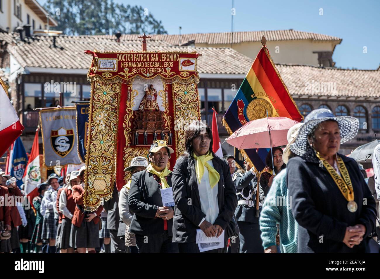 Procession, Plaza de Armas, la célébration du Corpus Christi, Cusco, Pérou Banque D'Images