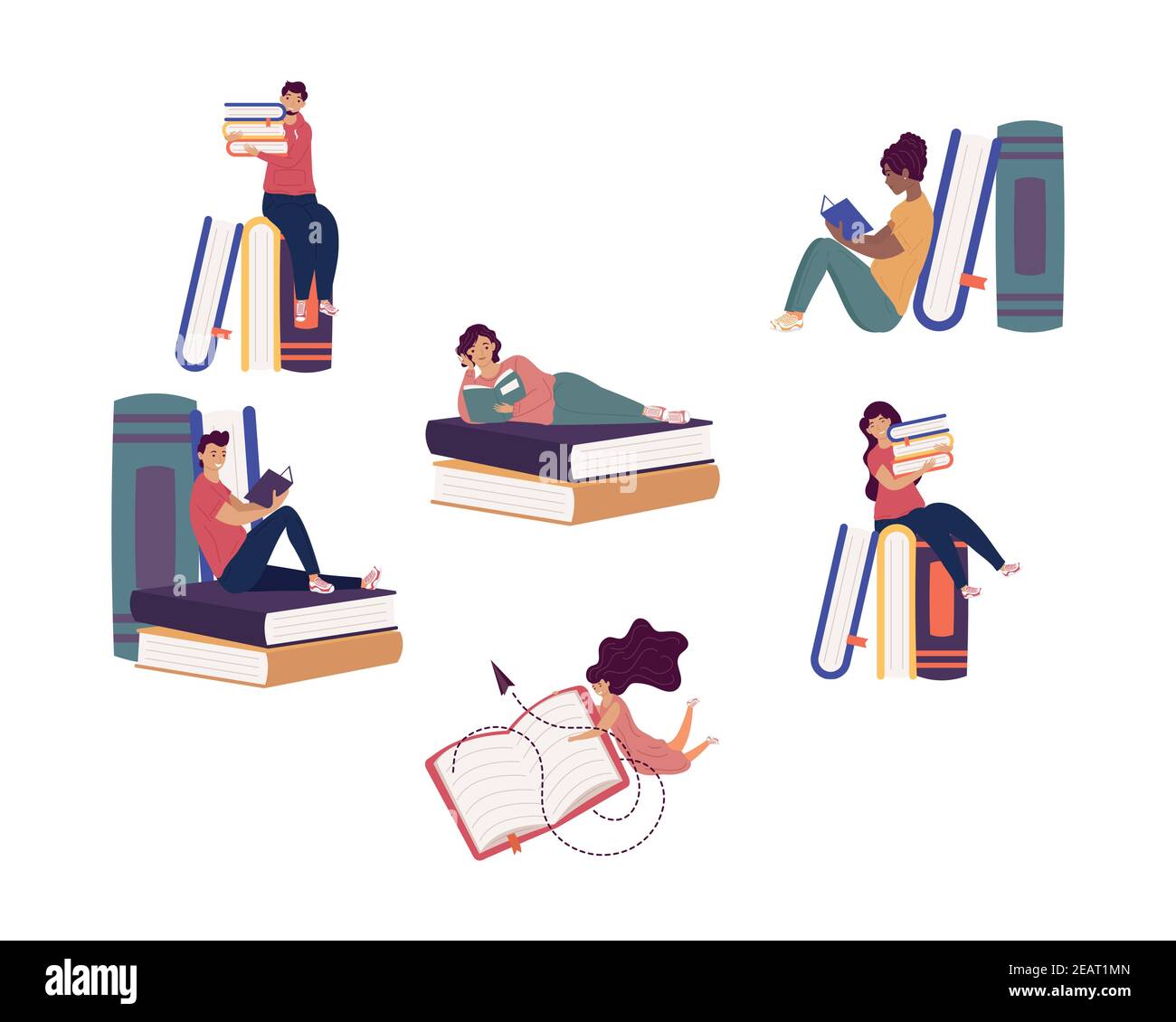 groupe de six lecteurs avec des livres, livre de célébration de jour vecteur conception de l'illustration Illustration de Vecteur